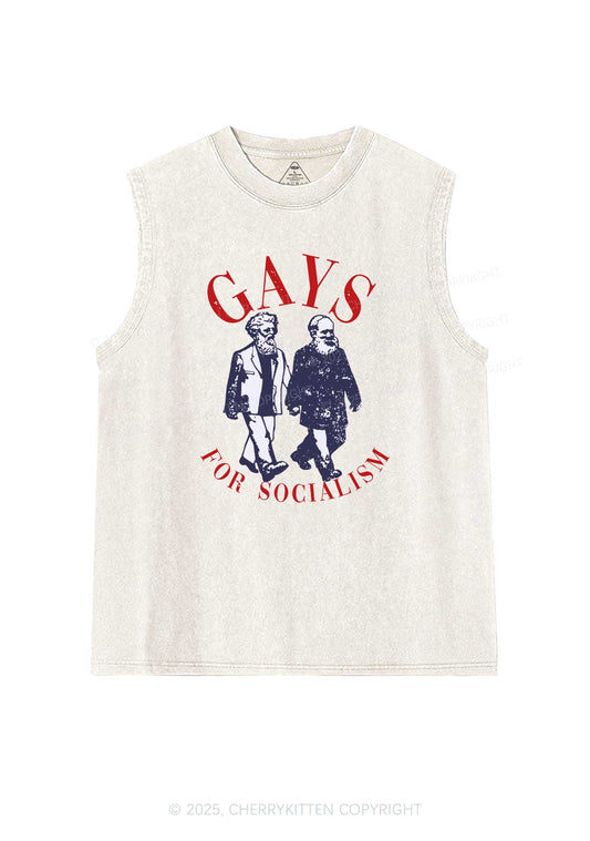 Gays For Socialism Pride Y2K Washed Muscle Tank Cherrykitten