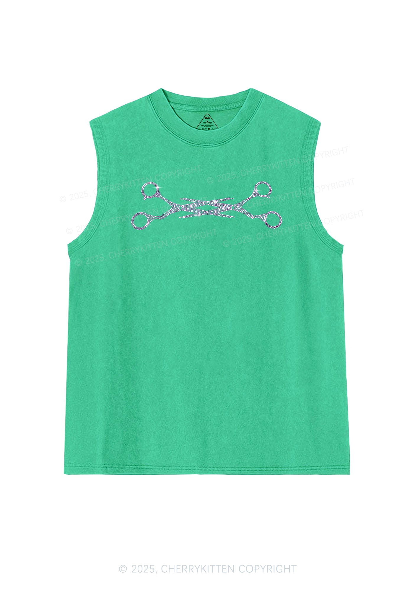 Rhinestone Pink Scissor Pride Y2K Washed Muscle Tank Cherrykitten