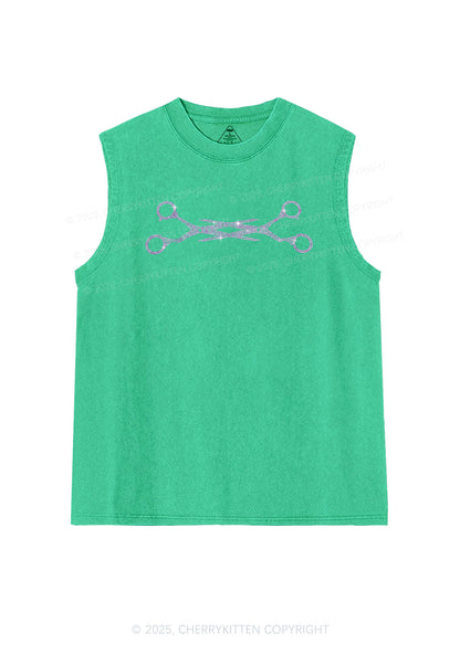 Rhinestone Pink Scissor Pride Y2K Washed Muscle Tank Cherrykitten