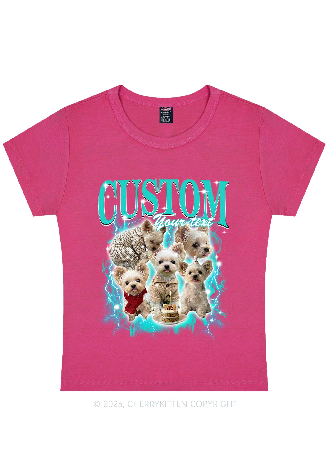 Custom Sparkle Dog Photo Y2K Baby Tee Cherrykitten