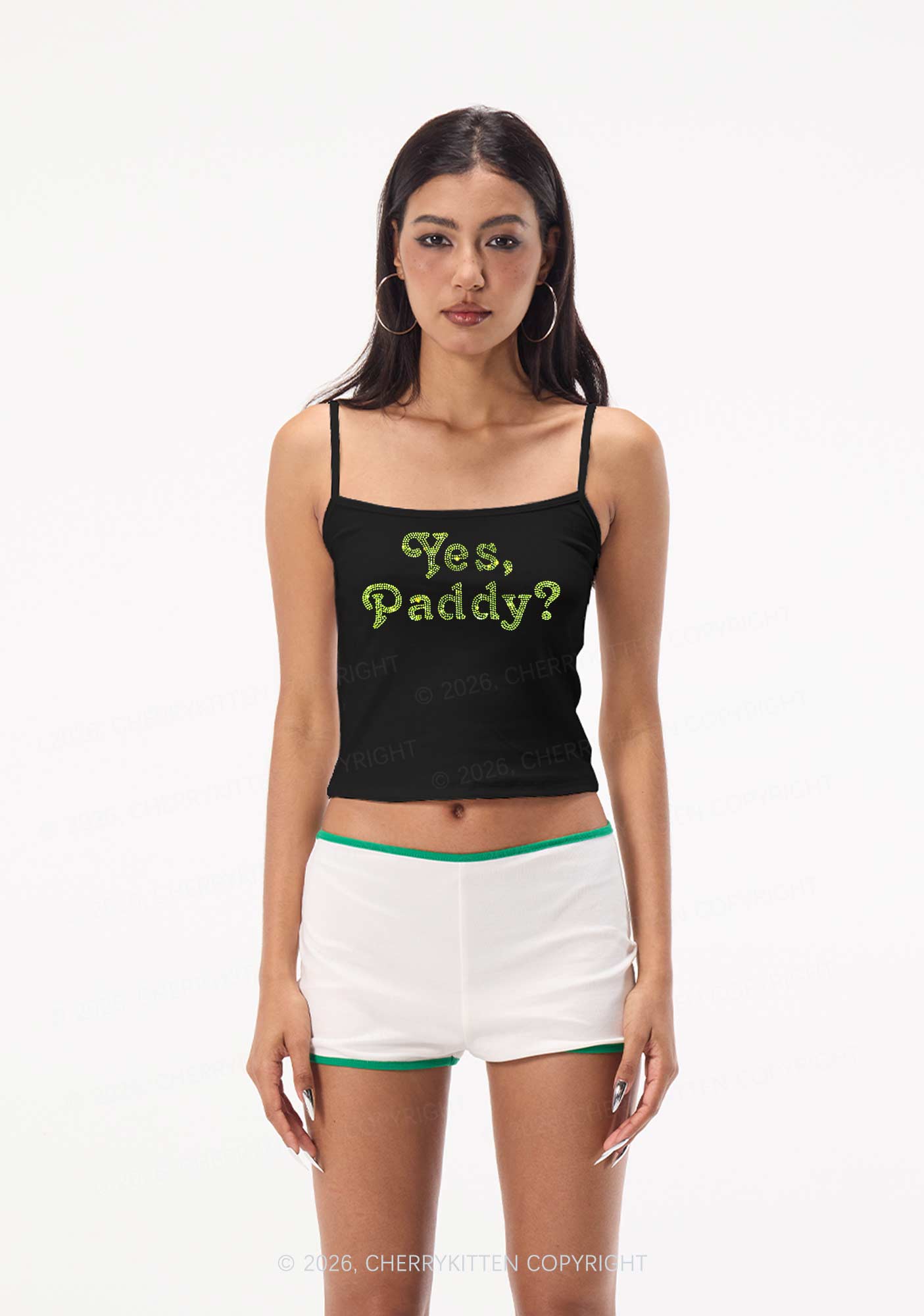 Rhinestone Yes Paddy St Patricks Y2K Spaghetti Strap Cami Cherrykitten
