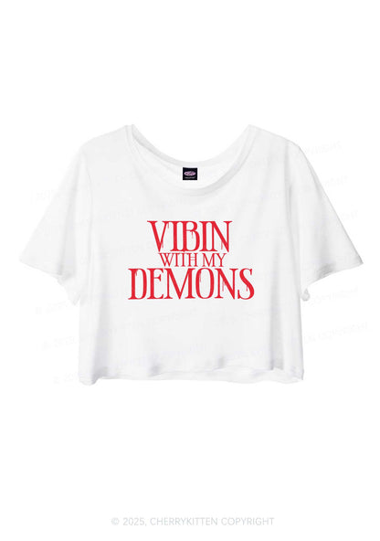 Halloween Vibin With My Demons Y2K Sheer Crop Tee Cherrykitten