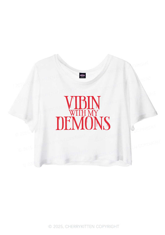 Halloween Vibin With My Demons Y2K Sheer Crop Tee Cherrykitten