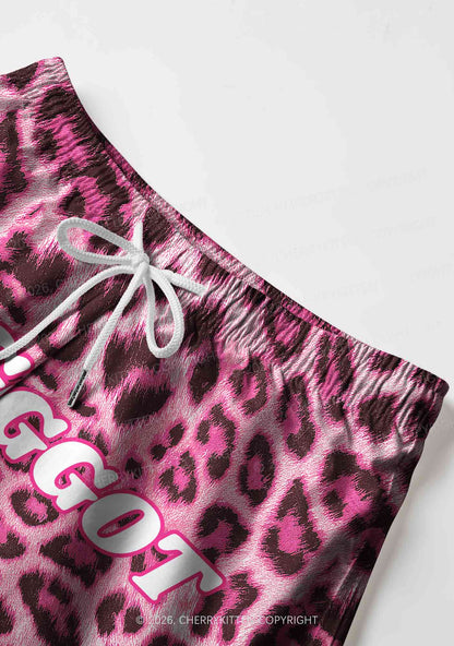 Pink Leopard Faggot Pride Y2K Print Men Beach Shorts Cherrykitten