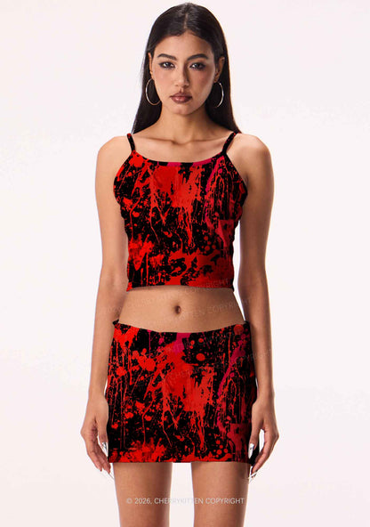 Halloween Red Blood On Black Y2K Print Cami Crop Top Cherrykitten