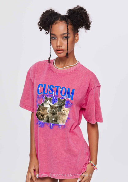 Custom Collage Pet Photo Y2K Shirts Washed Tee Cherrykitten