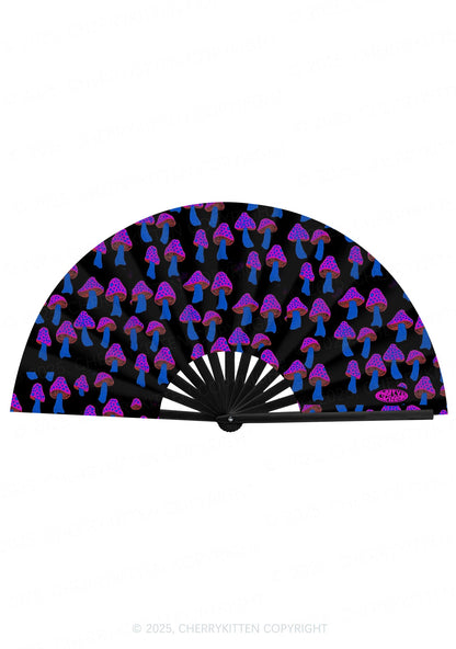 Blue Mushroom Y2K Rave Hand Fan Cherrykitten