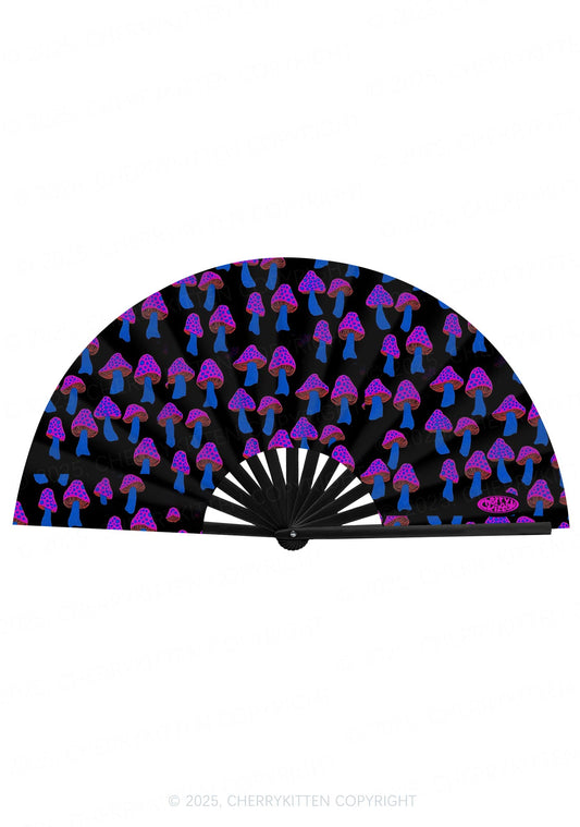 Blue Mushroom Y2K Rave Hand Fan Cherrykitten