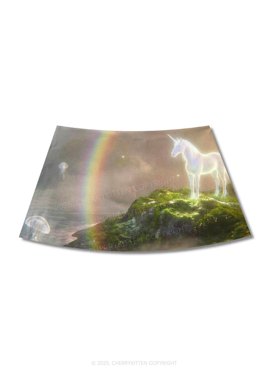 Rainbow Glowing Unicorn Y2K Print Mini Skirt Cherrykitten