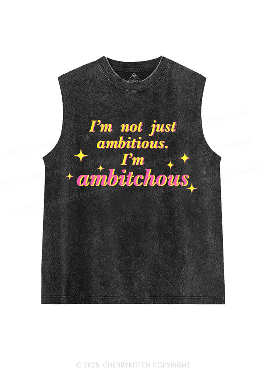 Not Ambitious Im Ambxxchous Y2K Washed Muscle Tank Cherrykitten