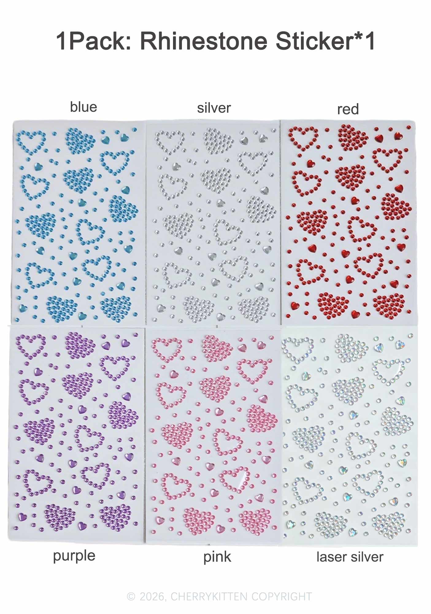 1pc Heart Rhinestone Y2K Face Sticker Cherrykitten