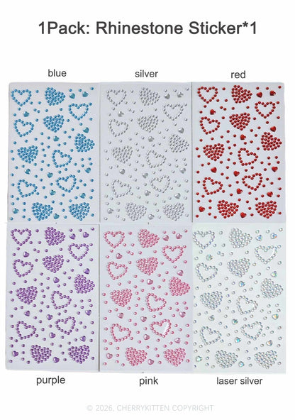 1pc Heart Rhinestone Y2K Face Sticker Cherrykitten