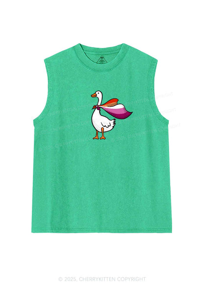 Lesbian Goose Pride Y2K Washed Muscle Tank Cherrykitten