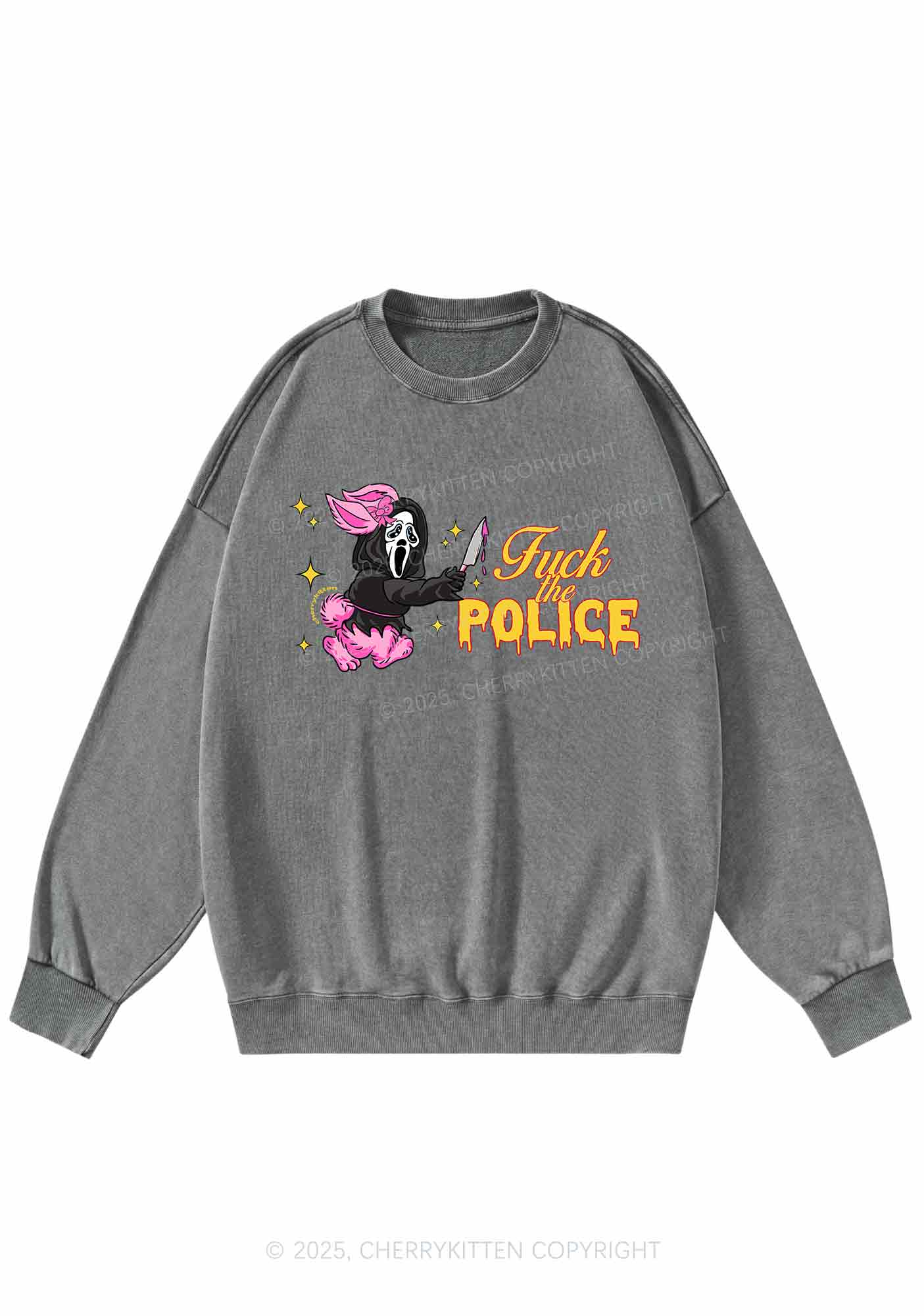 Halloween Fxxk The Police Y2K Washed Sweatshirts Cherrykitten