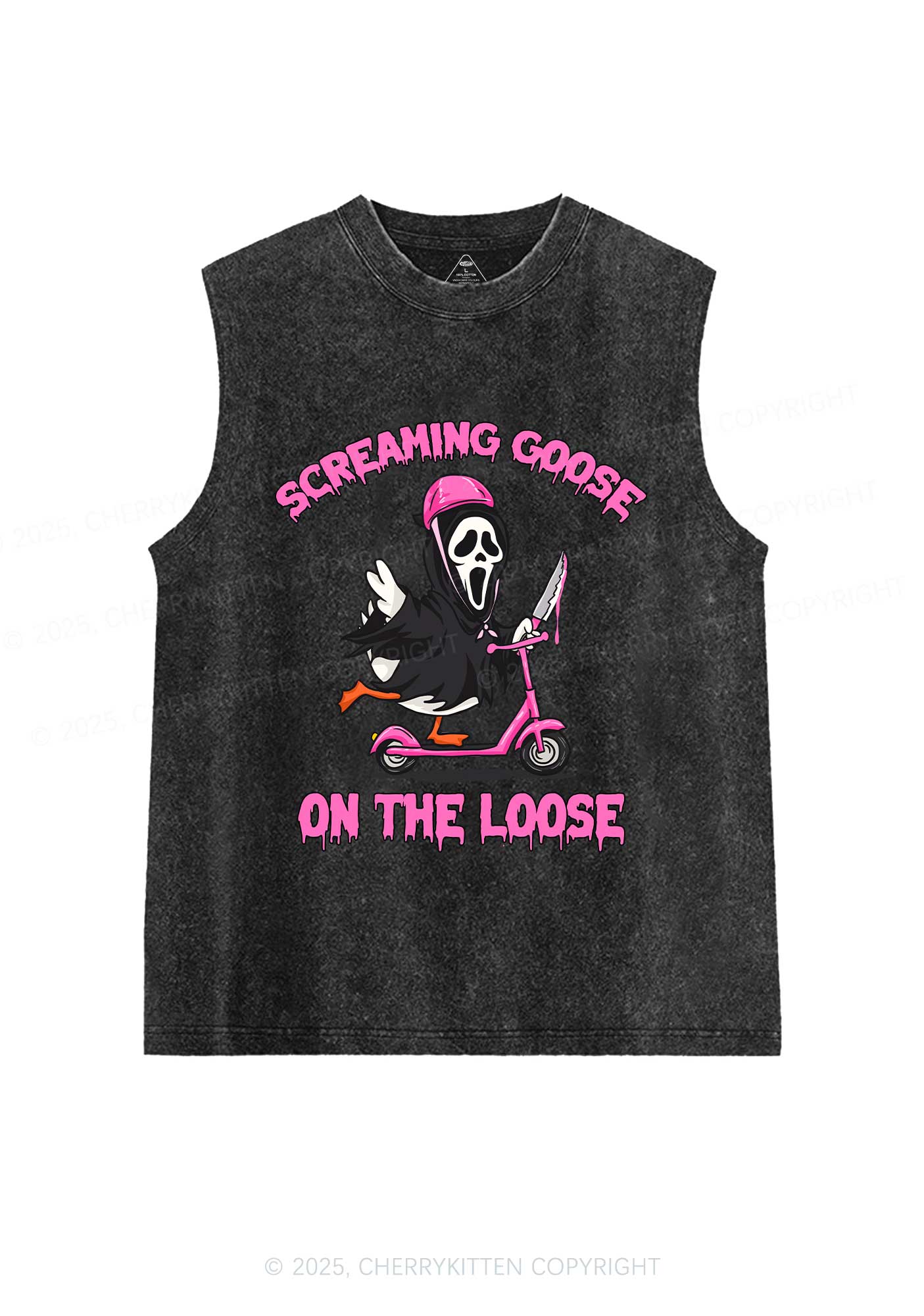 Halloween Screaming Goose On Loose Y2K Washed Muscle Tank Cherrykitten