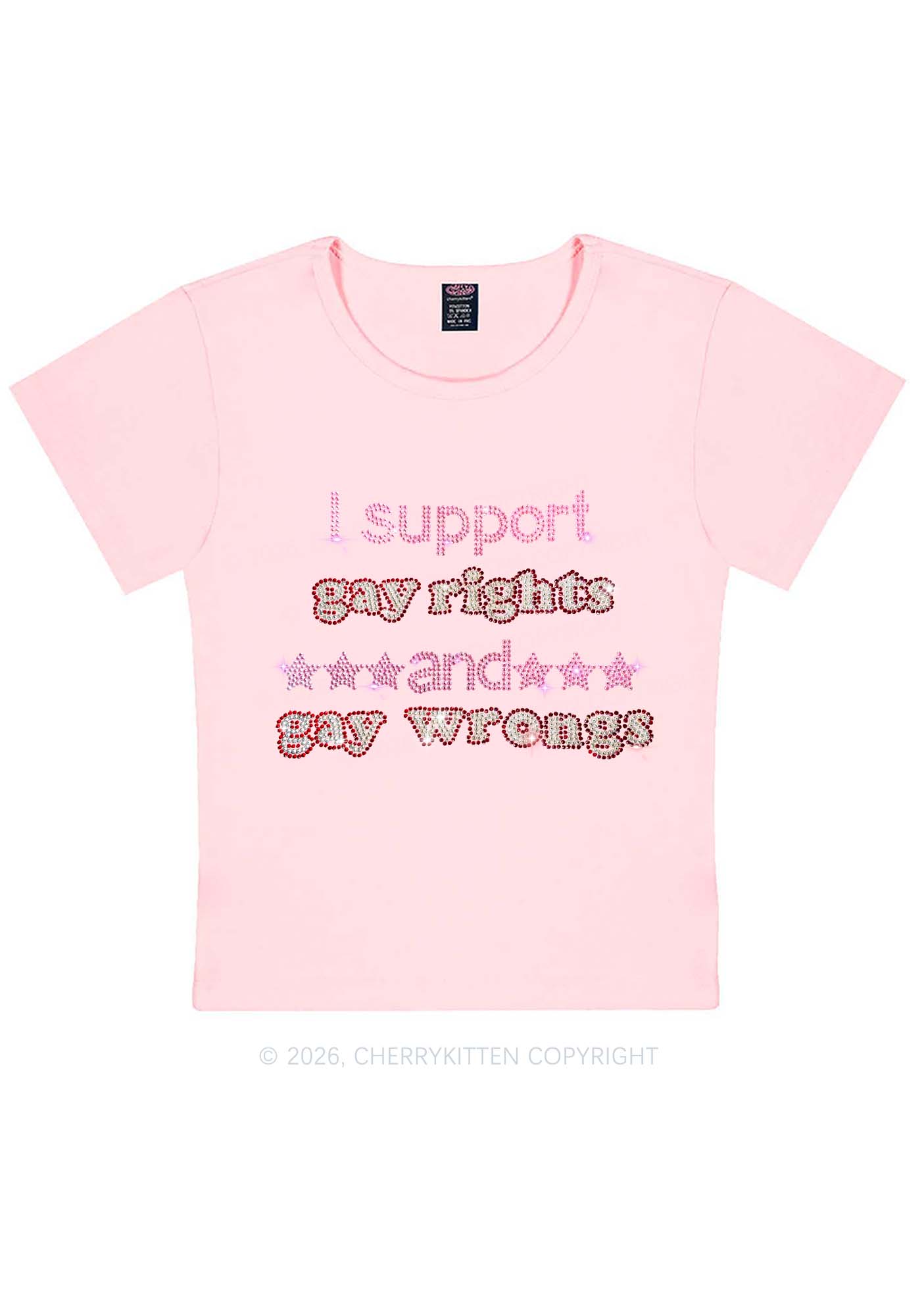 Rhinestone I Support Gay Rights Y2K Baby Tee Cherrykitten
