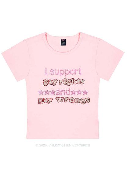 Rhinestone I Support Gay Rights Y2K Baby Tee Cherrykitten