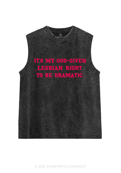 God Given Lesbian Right Pride Y2K Washed Muscle Tank Cherrykitten