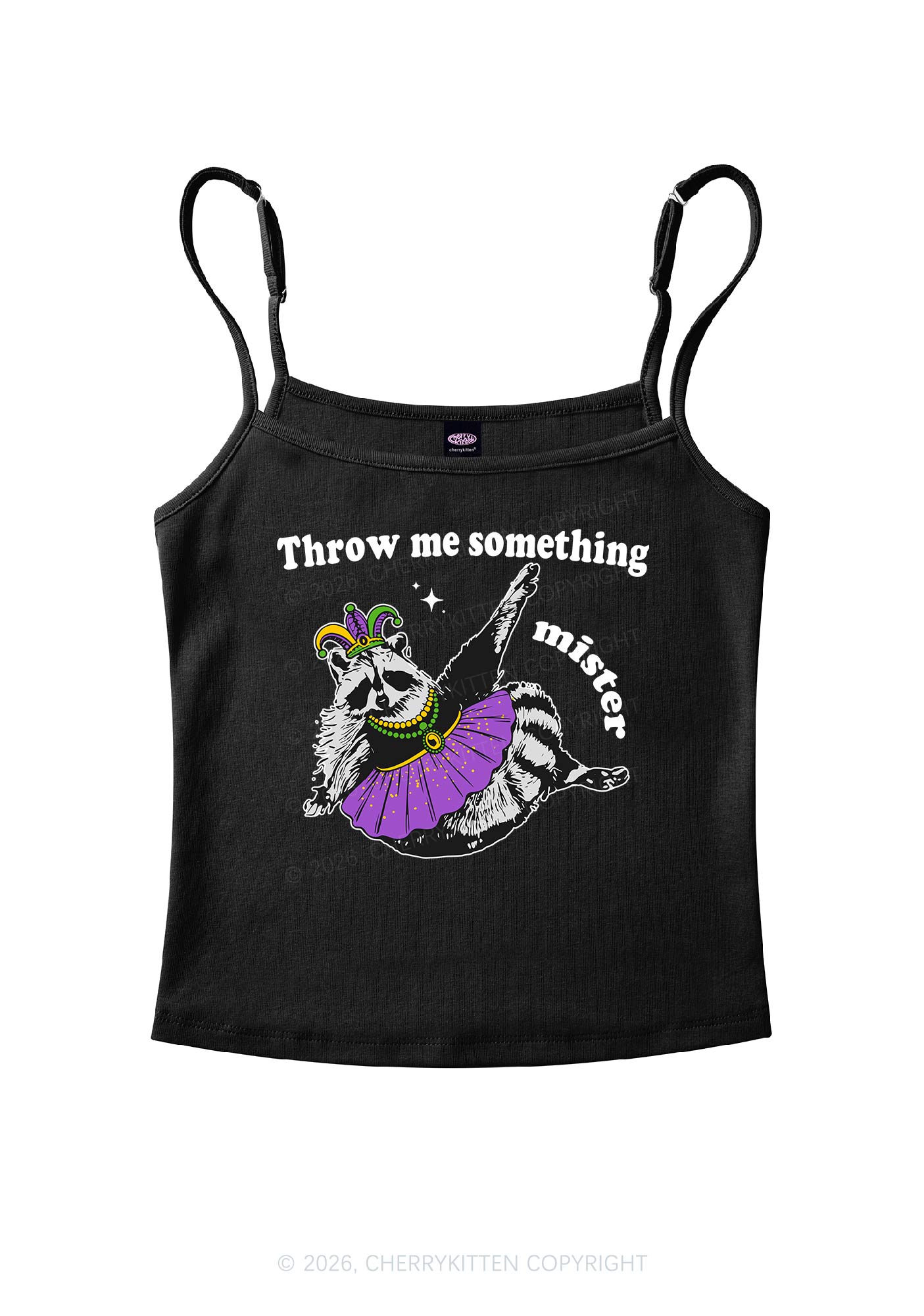 Throw Me Something Mister Raccoon Y2K Spaghetti Strap Cami Cherrykitten