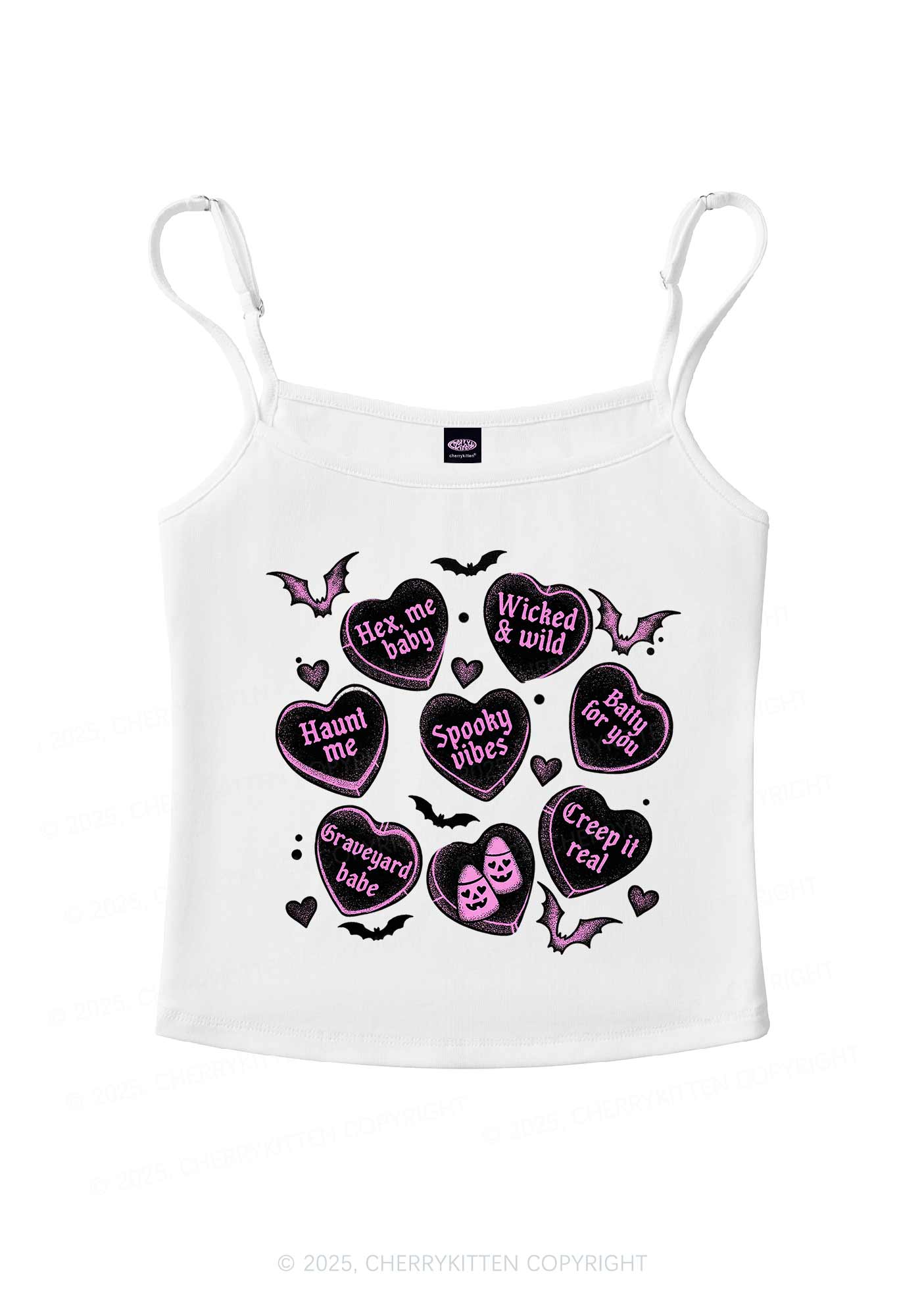 Spooky Candy Heart Valentine's Day Y2K Spaghetti Strap Cami Cherrykitten