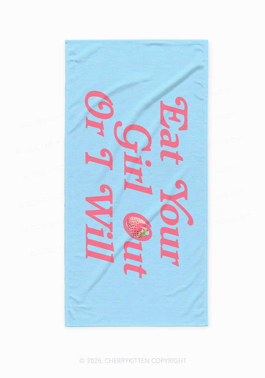 Eat Your Girl Out Strawberry Pride Y2K Beach Towel Cherrykitten