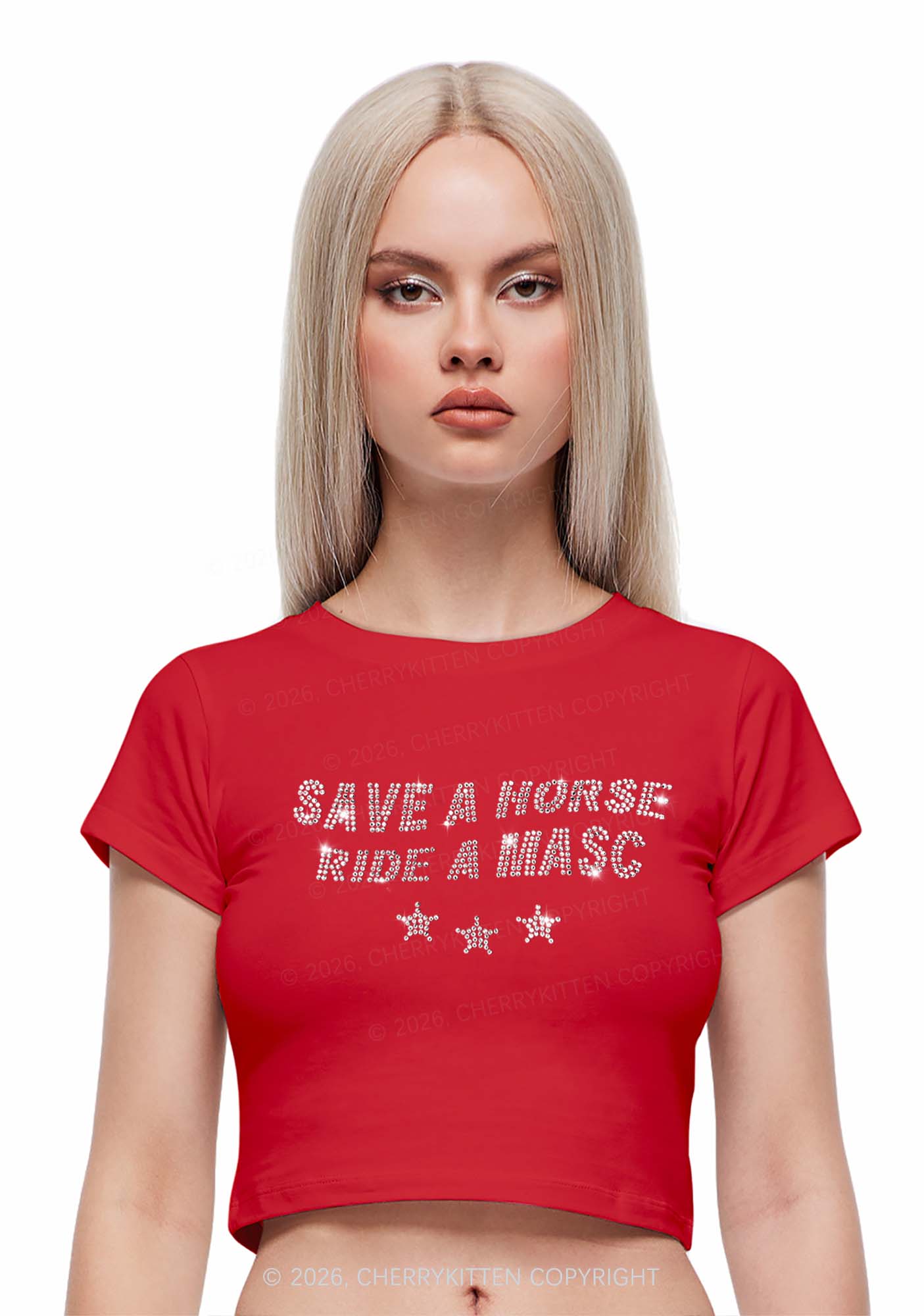 Rhinestone Ride A Masc Pride Y2K Baby Tee Cherrykitten