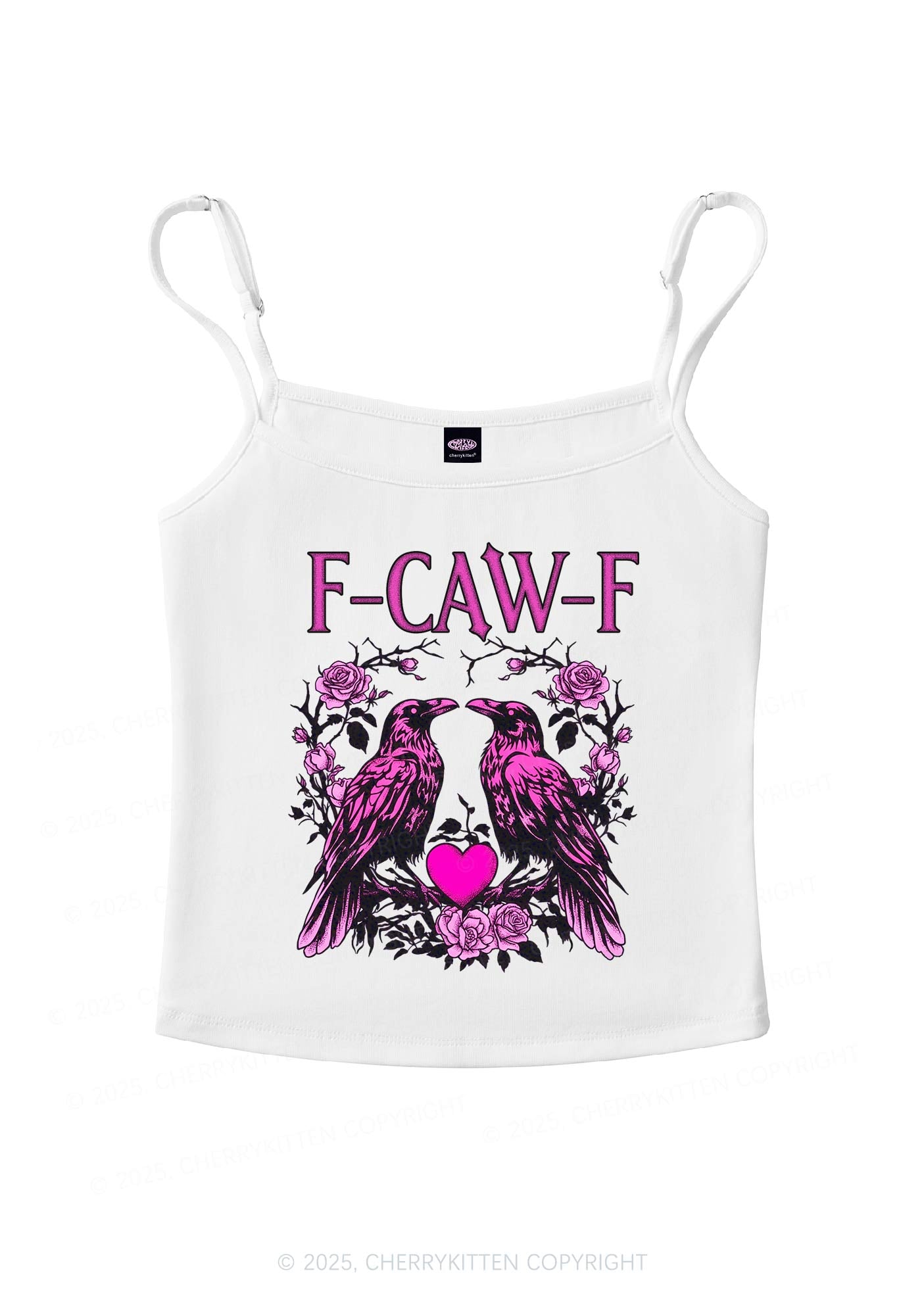 F CAW F Pink Ravens Valentine's Day Y2K Spaghetti Strap Cami Cherrykitten