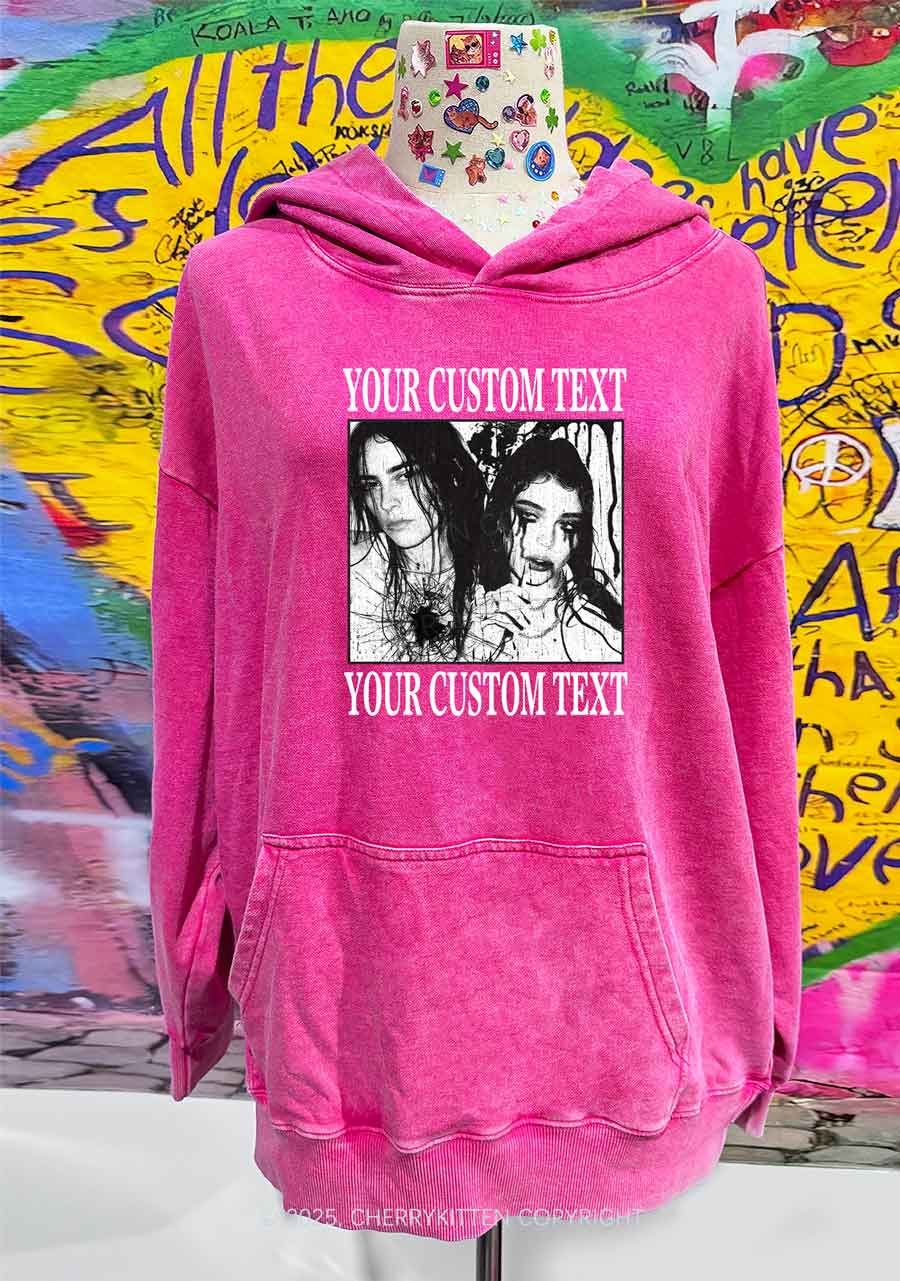 Custom Halloween Creepy Couple Y2K Washed Hoodie Cherrykitten