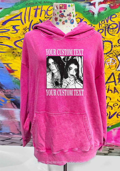 Custom Halloween Creepy Couple Y2K Washed Hoodie Cherrykitten