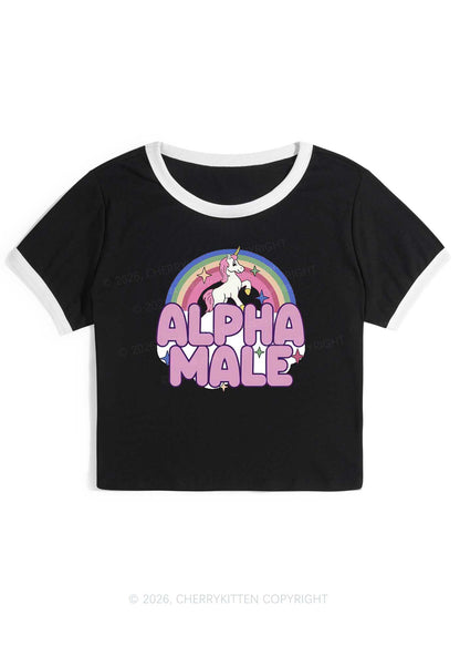 Rainbow Unicorn Alpha Male Y2K Ringer Tee Cherrykitten