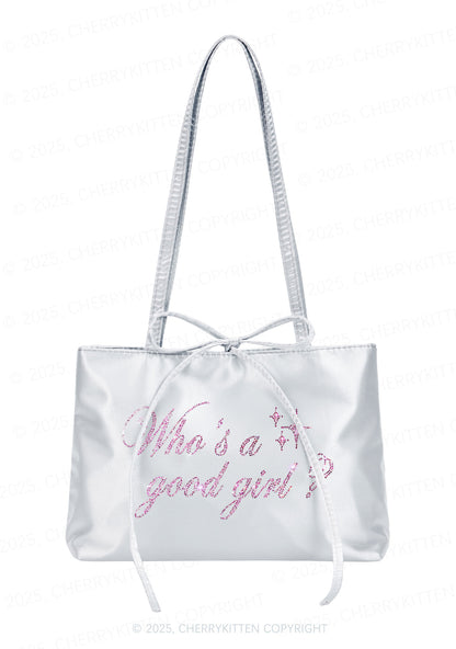 Rhinestone Whos A Good Girl Y2K Satin Bags Cherrykitten