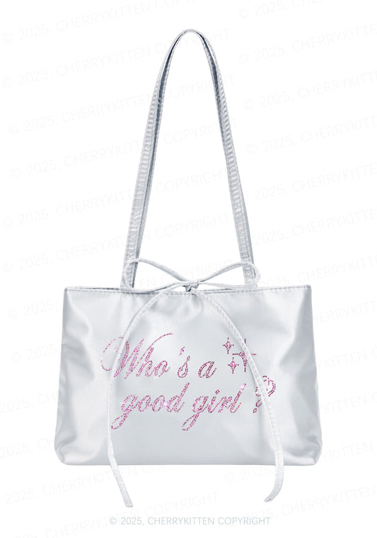 Rhinestone Whos A Good Girl Y2K Satin Bags Cherrykitten
