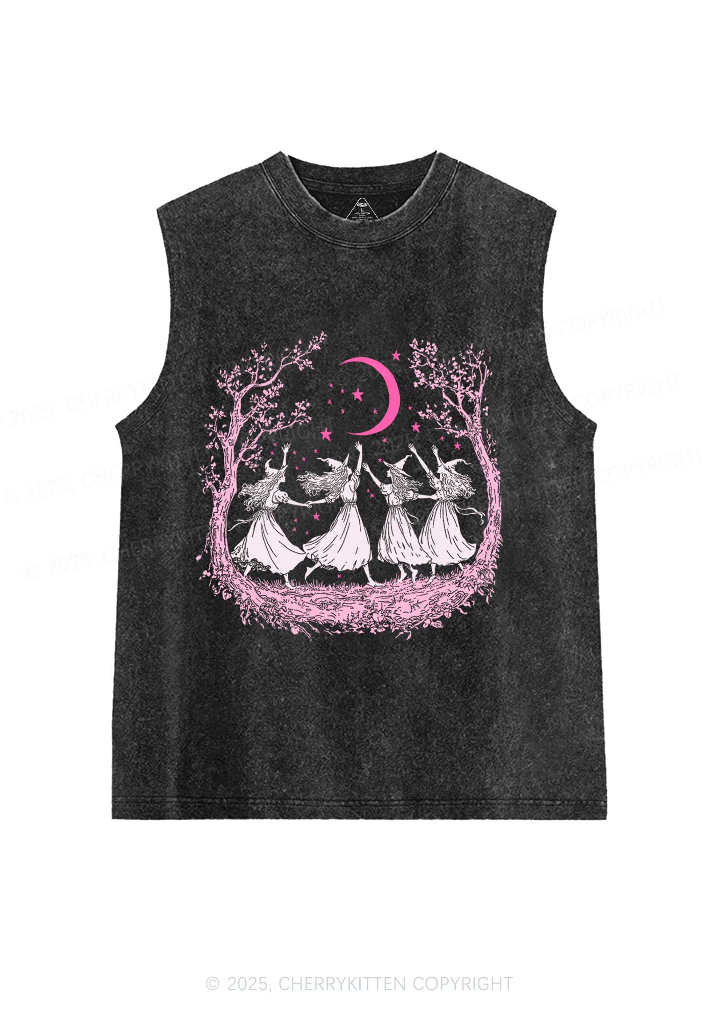 Halloween Witches Dancing Under Moon Y2K Washed Muscle Tank Cherrykitten