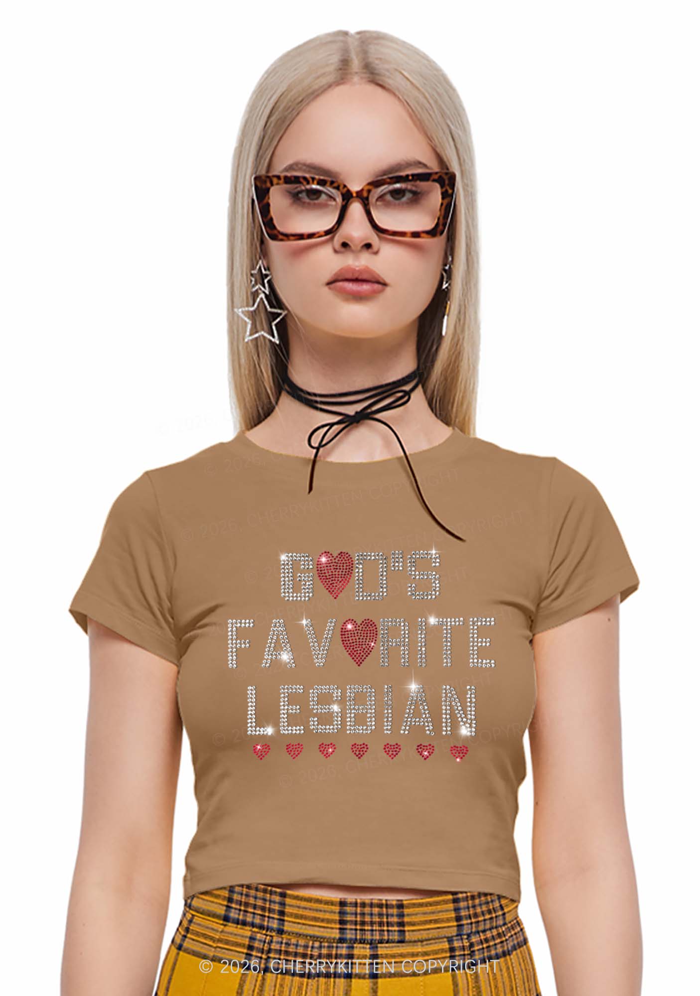 Rhinestone Gods Favorite Lesbian Pride Y2K Baby Tee Cherrykitten