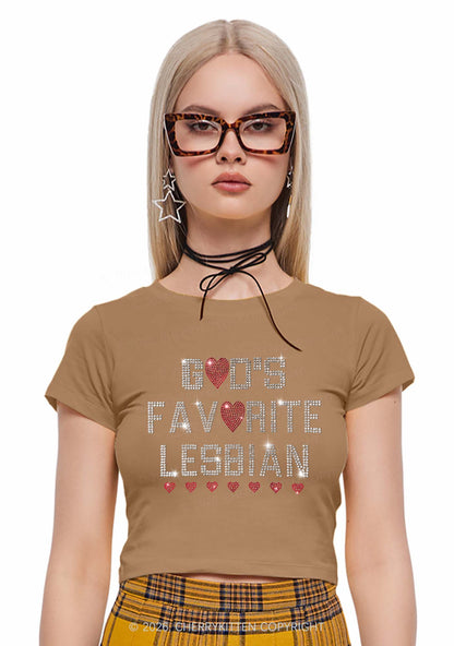 Rhinestone Gods Favorite Lesbian Pride Y2K Baby Tee Cherrykitten