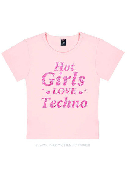 Glitter Hot Girls Love Techno Y2K Baby Tee Cherrykitten