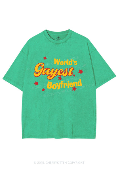 Worlds Gayest Boyfriend Pride Y2K Shirts Washed Tee Cherrykitten