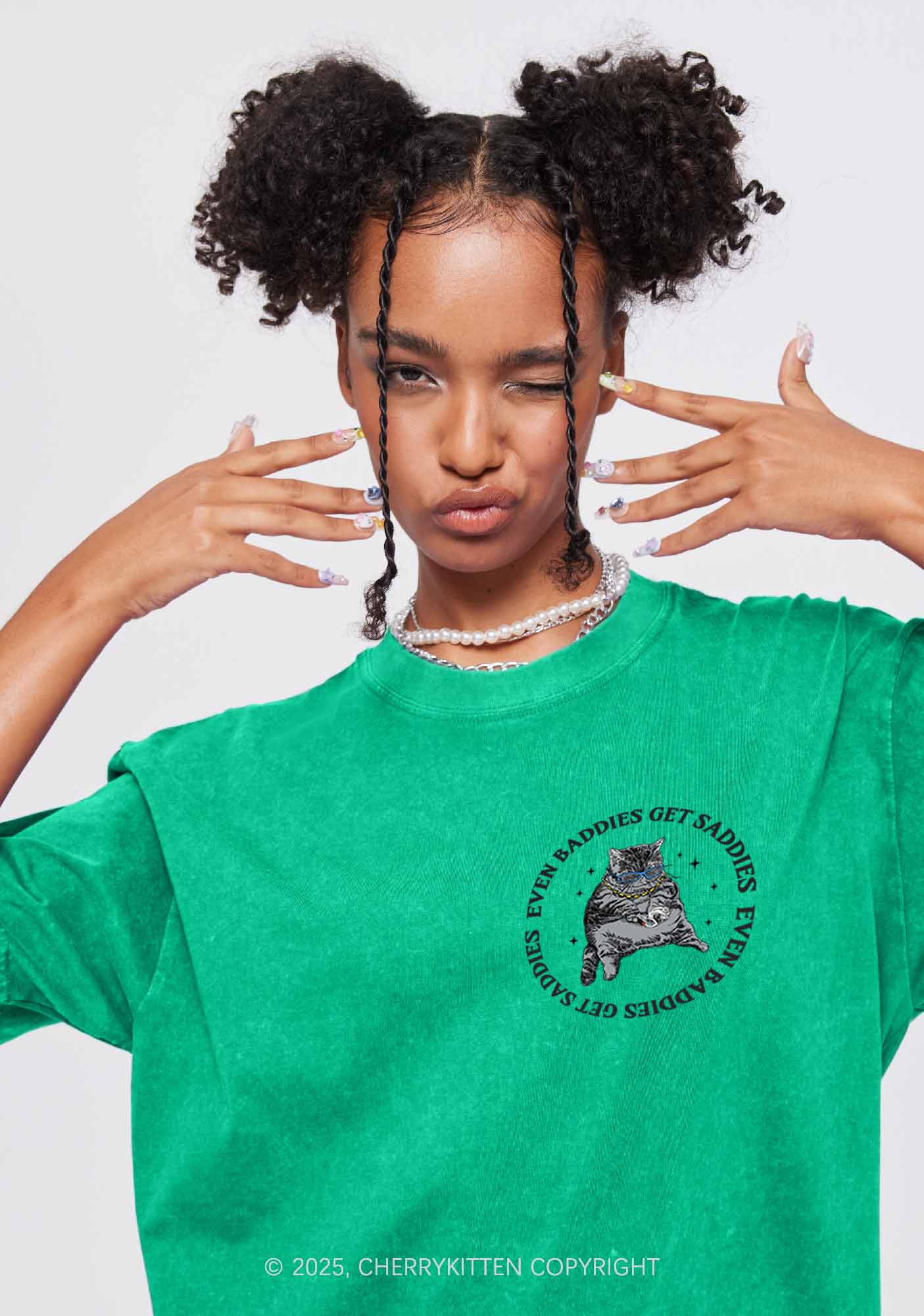 Even Baddies Get Saddies Two Sides Y2K Shirts Washed Tee Cherrykitten