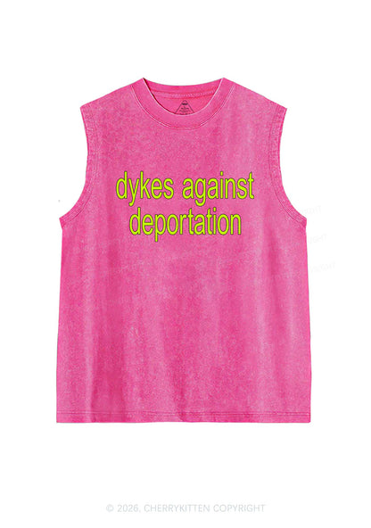 Dykes Against Deportation Pride Y2K Washed Muscle Tank Cherrykitten