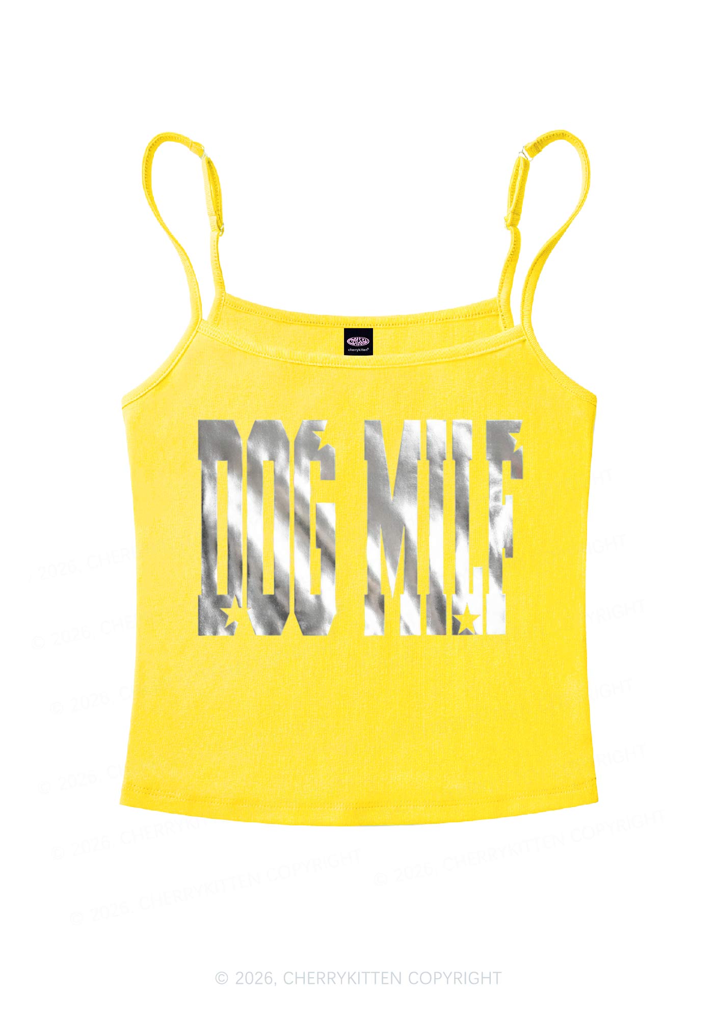 Dog Mxxf Silver Foil Printed Y2K Spaghetti Strap Cami Cherrykitten