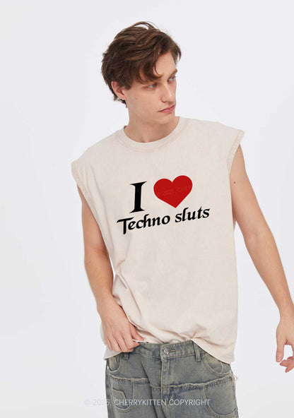 I Love Techno Slxts Y2K Washed Muscle Tank Cherrykitten