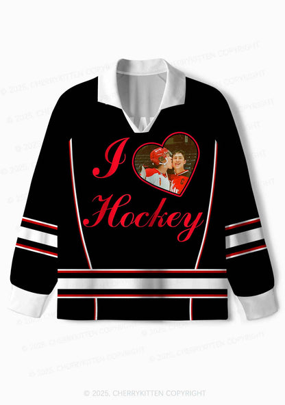 Black I Love Hockey HR Y2K Long Sleeve Sport Jersey Shirts Cherrykitten