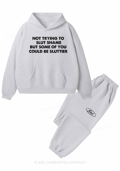 Not Trying To Slxt Shame Y2K Fleece Hoodie Set Cherrykitten