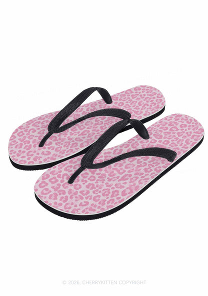 Pink Leopard Y2K Print Flip Flops Cherrykitten