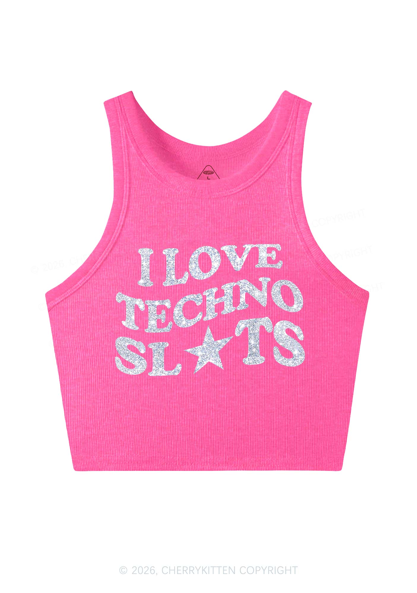 Glitter I Love Techno Slxts Y2K Crop Tank Top Cherrykitten