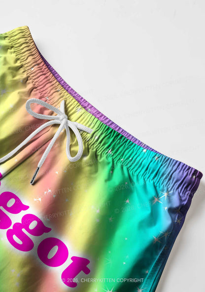 Rainbow Slide Faggot Pride Y2K Print Men Beach Shorts Cherrykitten