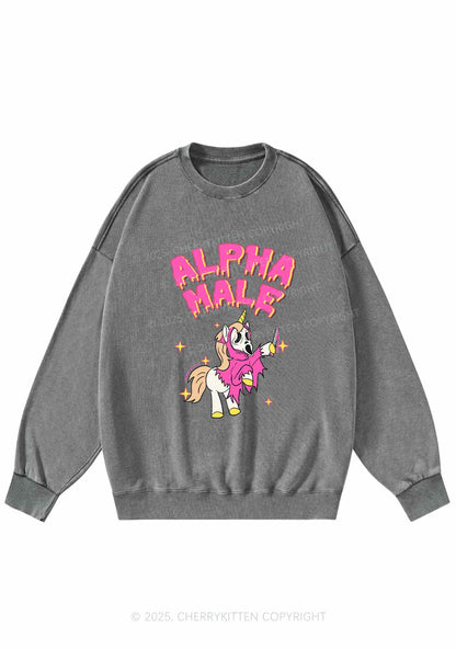 Halloween Unicorn Alpha Male Y2K Washed Sweatshirts Cherrykitten