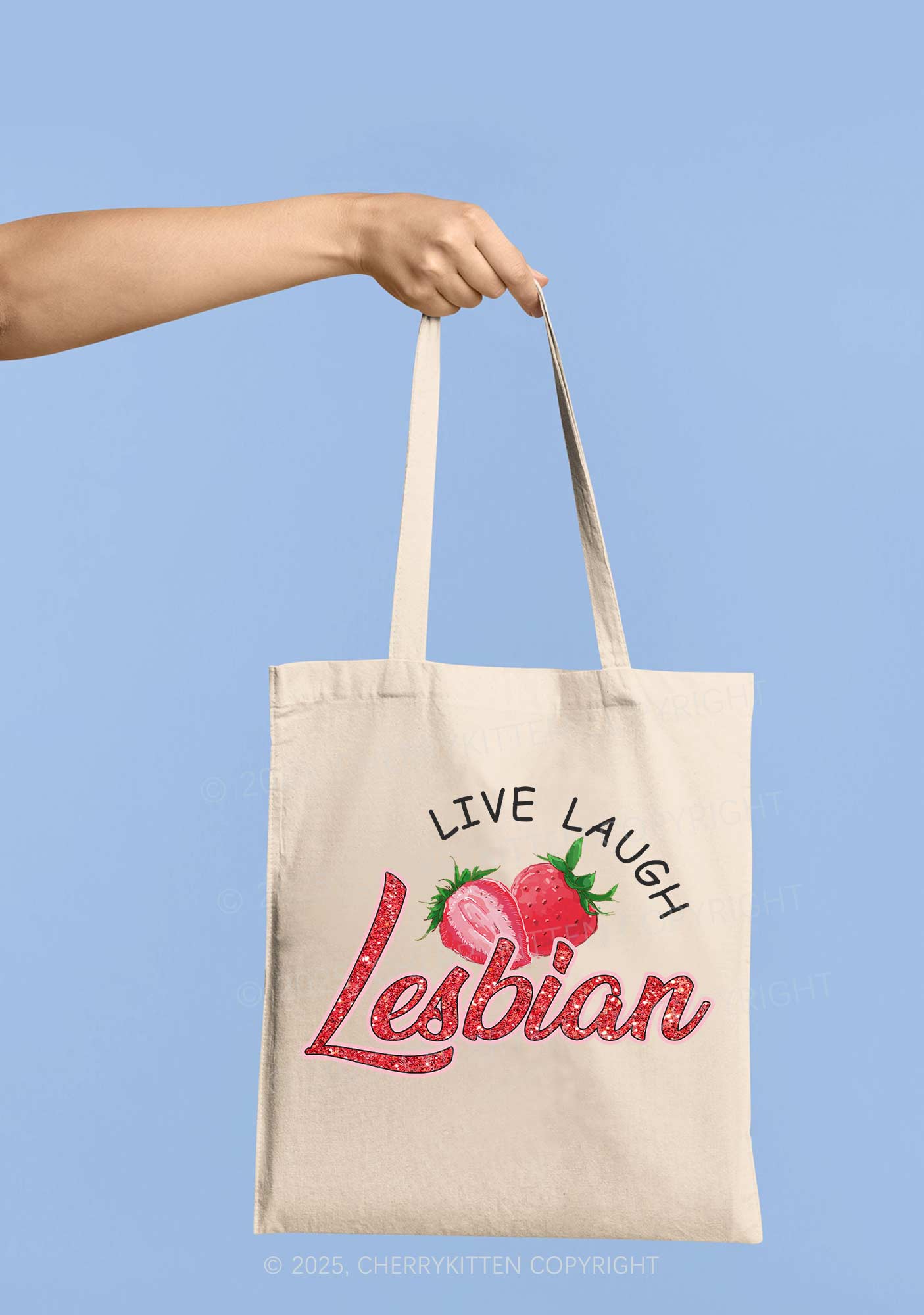 Live Laugh Lesbian Pride Y2K Canvas Tote Bag Cherrykitten