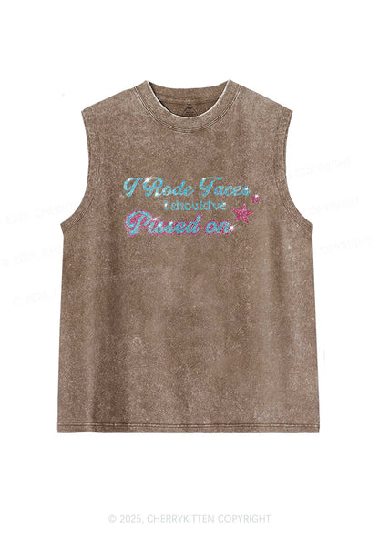 Rhinestone I Rode Faces Y2K Washed Muscle Tank Cherrykitten