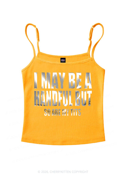 I May Be Handful Silver Foil Printed Y2K Spaghetti Strap Cami Cherrykitten